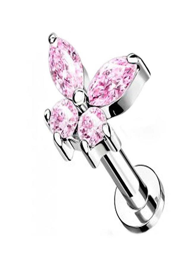 Izpack أقراط Izpack Butterfly 361L المصنوعة من الفولاذ الجراحي المقاوم للصدأ، مناسبة للنساء والرجال، مرصعة بالزركونيا المكعبة الكريستالية، مناسبة لثقب غضروف الأنف، وثقب الحلزون، مجوهرات أنيقة للجسم، مقاس 16G (زركونيا مكعبة وردية). - Image 1